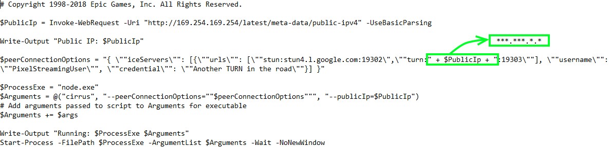 Pasting the IPv4 address into the signalling server PowerShell file